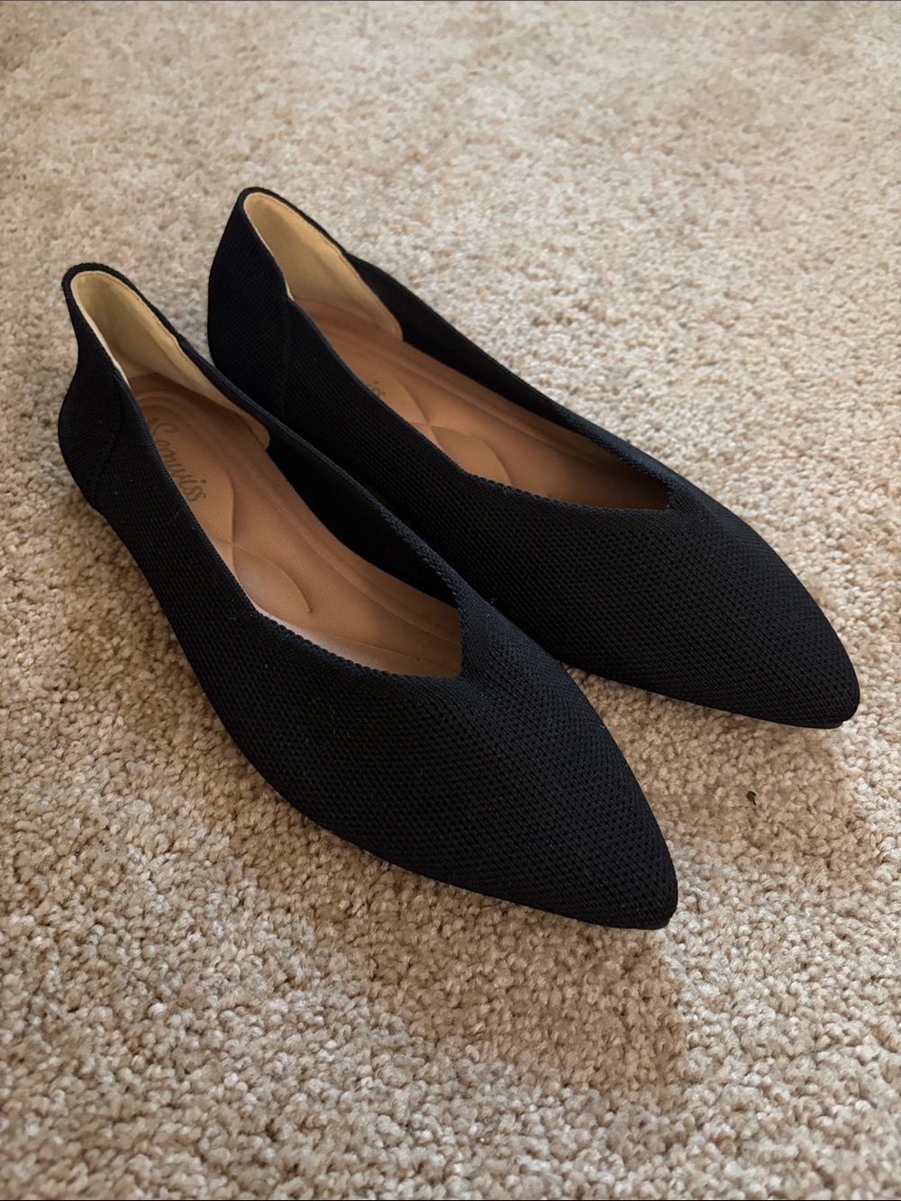 Pointed Black Knit Ballet Flats for Women